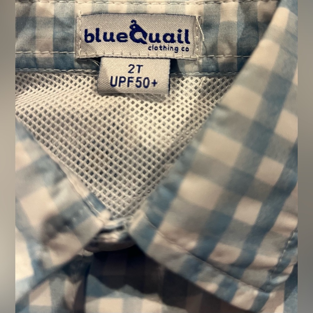 Blue and White Gingham Button Down guayabera shirt-Dress - Picture 2 of 4